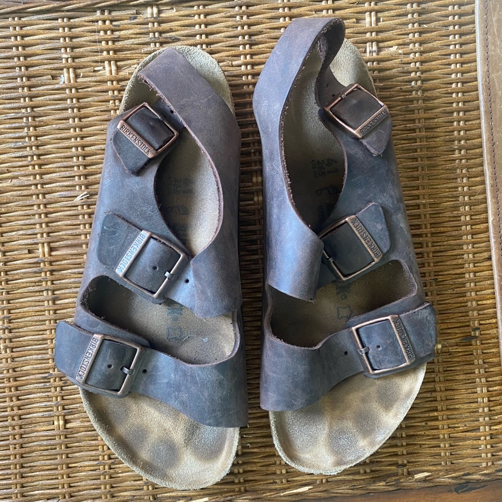 Brown Birkenstock Sandals Rose Gold Clasps
